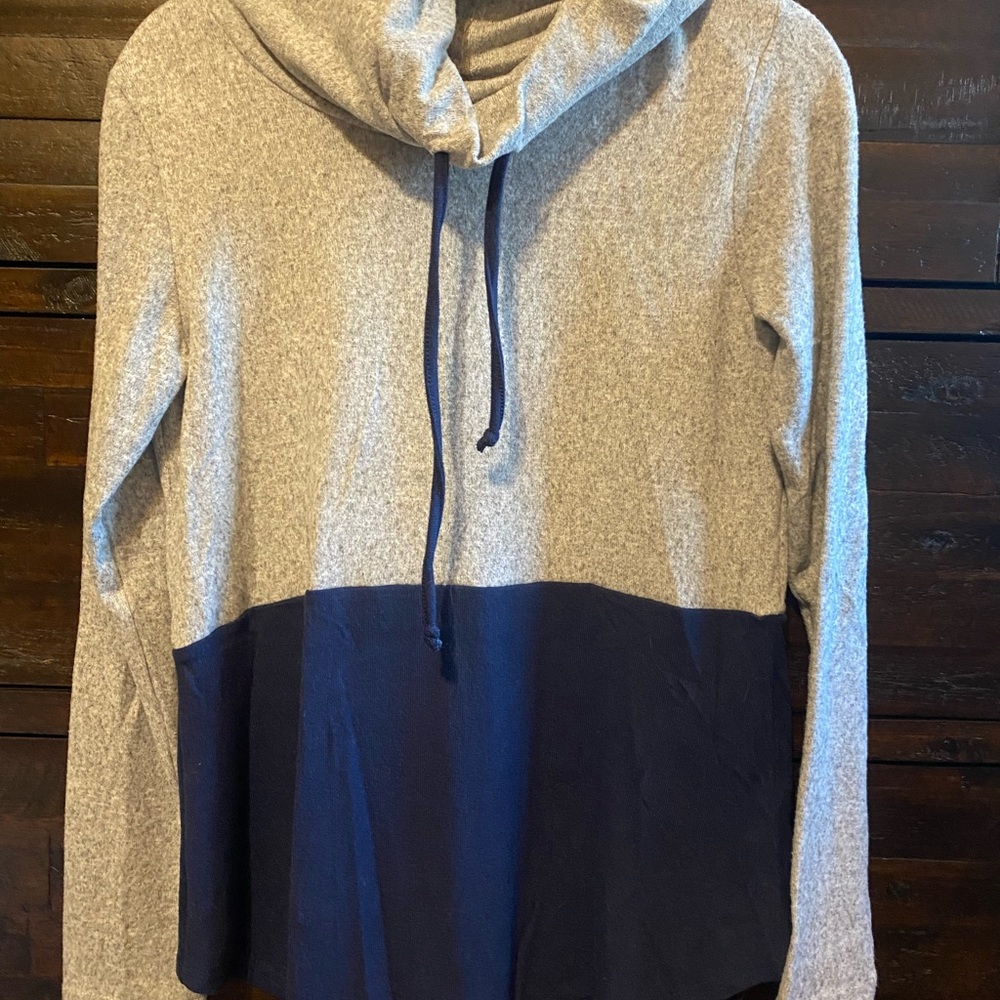 Navy and grey cowl neck